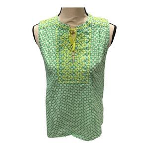 J. Crew boho hippie embroidered sleeveless top preppy green yellow 🐸